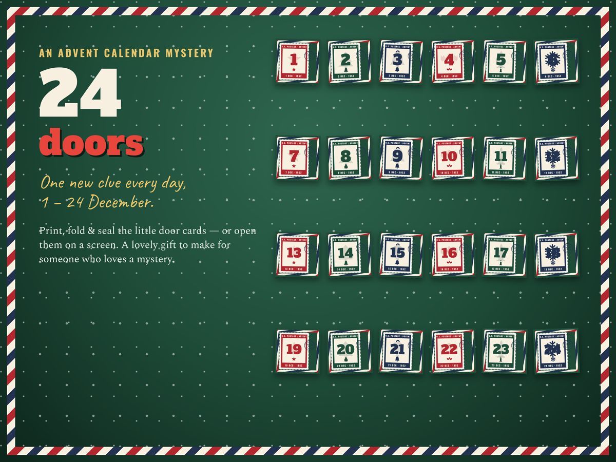 24 advent doors, one clue a day