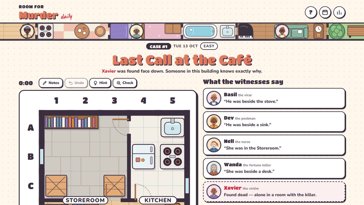 A daily murder sudoku floor plan on a phone